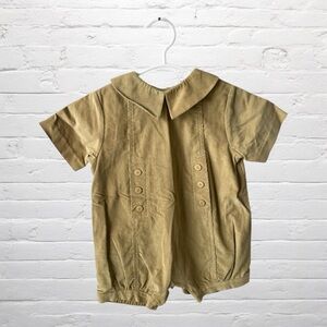 Luli & Me // Tan Boys Formal Preppy Romper with Collar